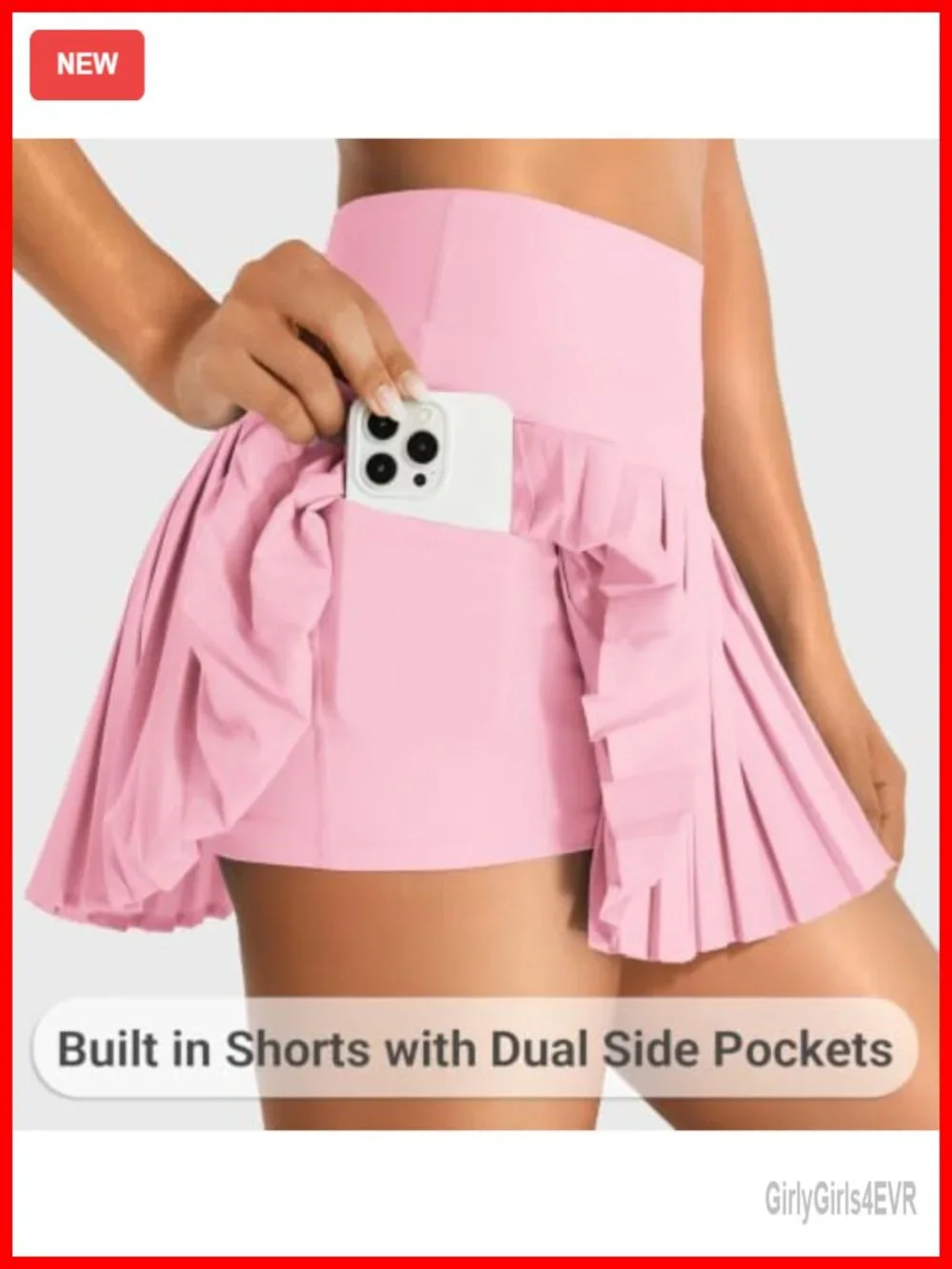 Women's Pleated Tennis Skort with Built-in Shorts, High Waist, Pockets